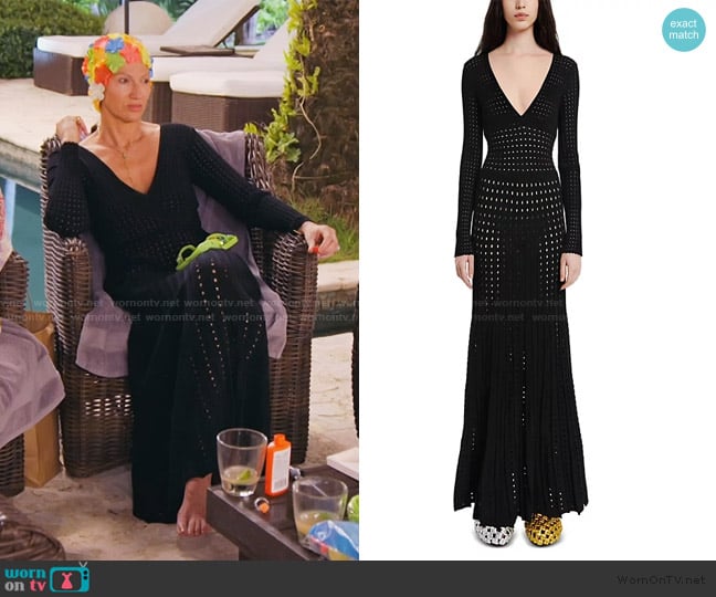 Jenna’s black crochet knit maxi dress on RHONY