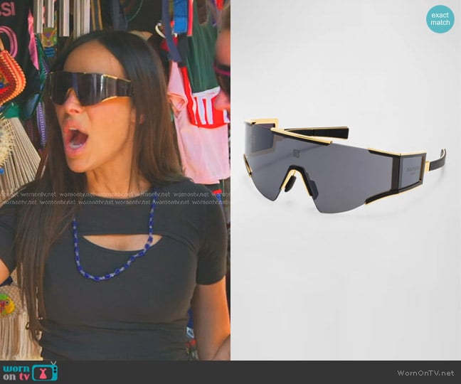 Balmain Logo Acetate & Titanium Shield Sunglasses worn by Angie Katsanevas on The Real Housewives of Salt Lake City