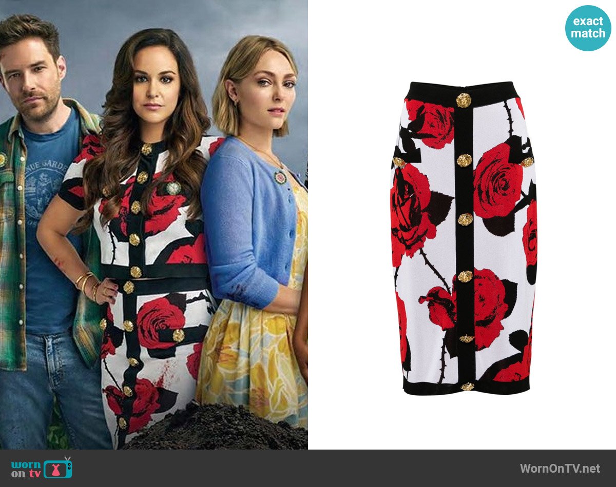 Balmain Floral-jacquard Midi Skirt worn by Birdie (Melissa Fumero) on Grosse Pointe Garden Society