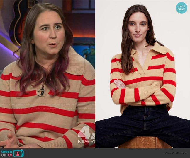 Ashley’s beige stripe polo sweater on The Kelly Clarkson Show