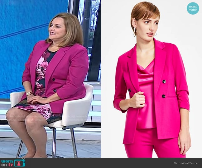 Bar III Ruched-Sleeve Open-Front Blazer in Jazz Berry worn by Dr. Carol Ash on Today