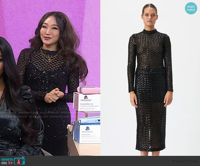 Bardot sequin mesh top in black worn by Michelle Parks on Today