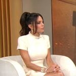 Bethenny Frankel’s white embellished tweed mini dress on CBS Mornings