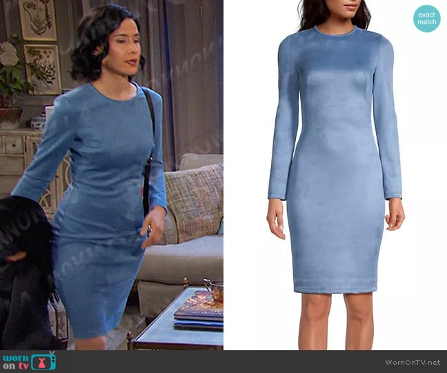 Black Halo Anita Velvet Sheath Dress in Luminous Crystal worn by Amy Choi (Shi Ne Nielson) on Days of our Lives