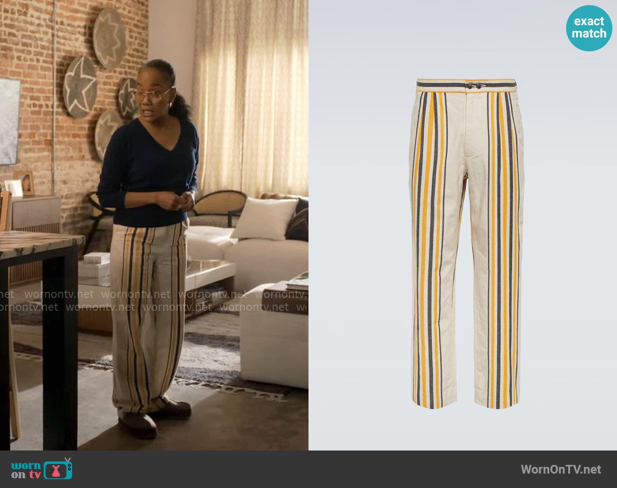 Bode Striped mid-rise cotton straight pants worn by Amanda Wagner (Sonja Sohn) on Will Trent