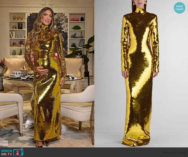 Bottega Veneta Sequin Long Sleeve Knit Gown worn by Erin Lichy on The Real Housewives of New York City