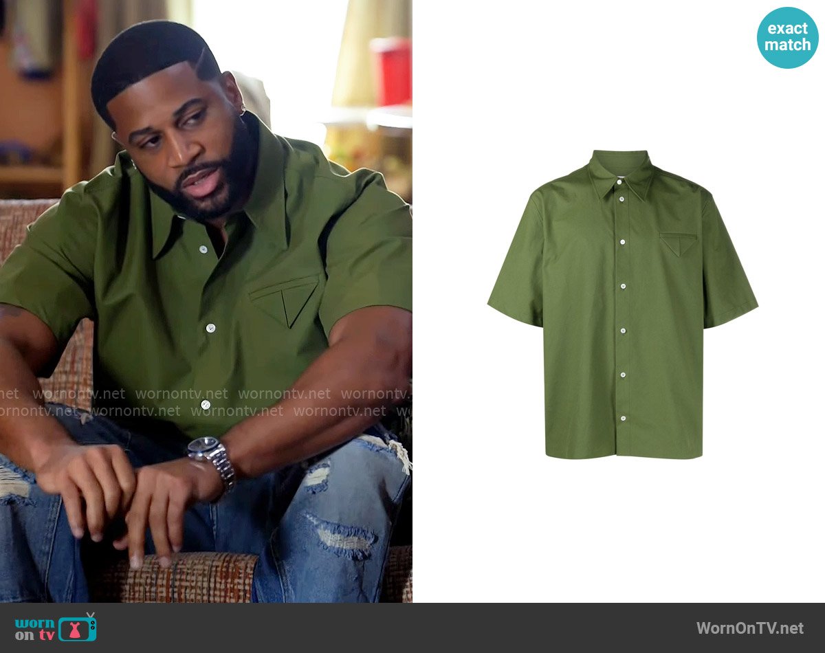 Bottega Veneta Cotton-canvas Short-sleeved Shirt In Thyme worn by Zac Taylor (Devale Ellis) on Tyler Perrys Sistas