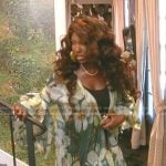 Bozoma’s green floral organza jacket on The Real Housewives of Beverly Hills