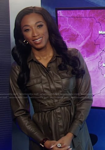 Brittany’s khaki brown leather shirtdress on Good Morning America