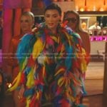 Bronwyn’s rainbow feather coat on The Real Housewives of Salt Lake City