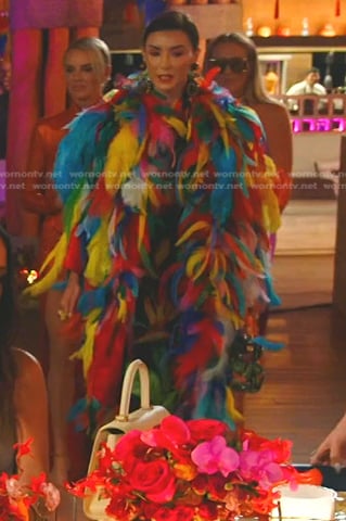 Bronwyn's rainbow feather coat on The Real Housewives of Salt Lake City