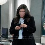 Brook Lynn’s light blue blouse and black tweed blazer on General Hospital