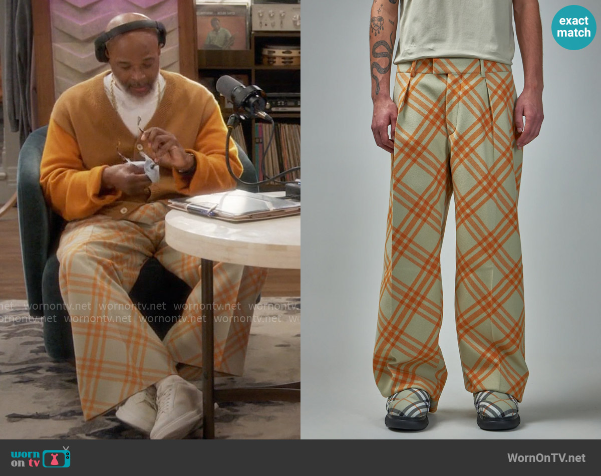 Burberry Check Wool Tailored Trousers in Light Sage worn by Poppa (Damon Wayans) on Poppas House