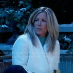 Carly’s white textured short wrap coat on General Hospital