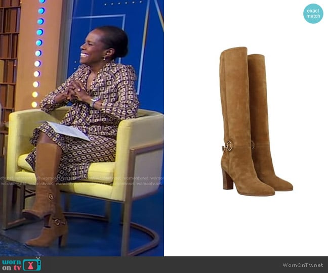 Celine Claude Calfskin Boots worn by Deborah Roberts on Good Morning America