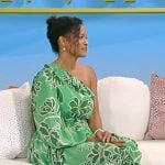 Ch-a Mosley’s green floral one shoulder dress on Tamron Hall Show