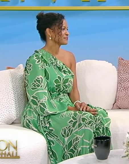 Ch-a Mosley’s green floral one shoulder dress on Tamron Hall Show