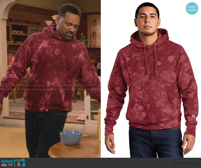 Champion Tie Dye Hooded Sweatshirt worn by Bernard Upshaw (Mike Epps) on The Upshaws