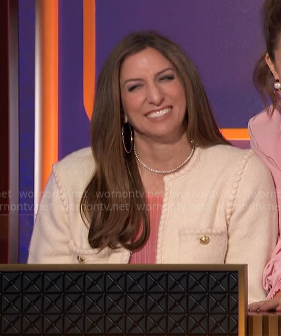 Chelsea Peretti's knit cardigan on Hollywood Squares