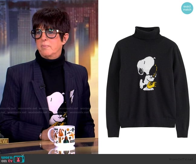 Chinti and Parker Snoopy Saxophone sweater worn by Diane Warren on The View