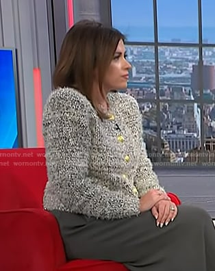 Chloe Melas's gray tweed cardigan on NBC News Daily