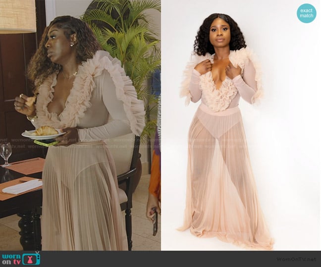 Christo Closet Ruffle Lace Maxi Dress worn by Wendy Osefo on The Real Housewives of Potomac