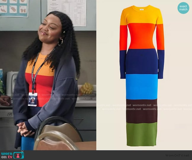 Christopher John Rogers x J. Crew Colorblock dress in stretch viscose blend worn by Janine Teagues (Quinta Brunson) on Abbott Elementary