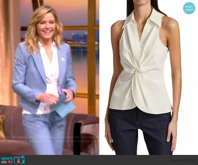 Cinq a Sept Mckenna Sleeveless Knotted Top worn by Sara Haines on The View