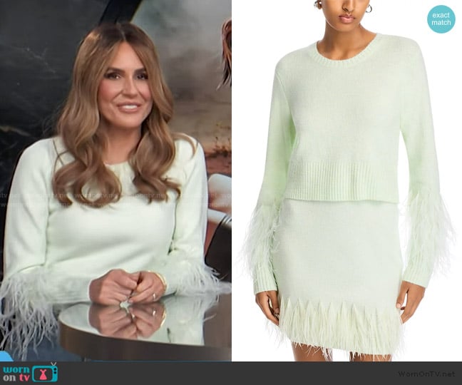 Cinq a Sept Briana Feather Trim Crewneck Sweater worn by Keltie Knight on E! News