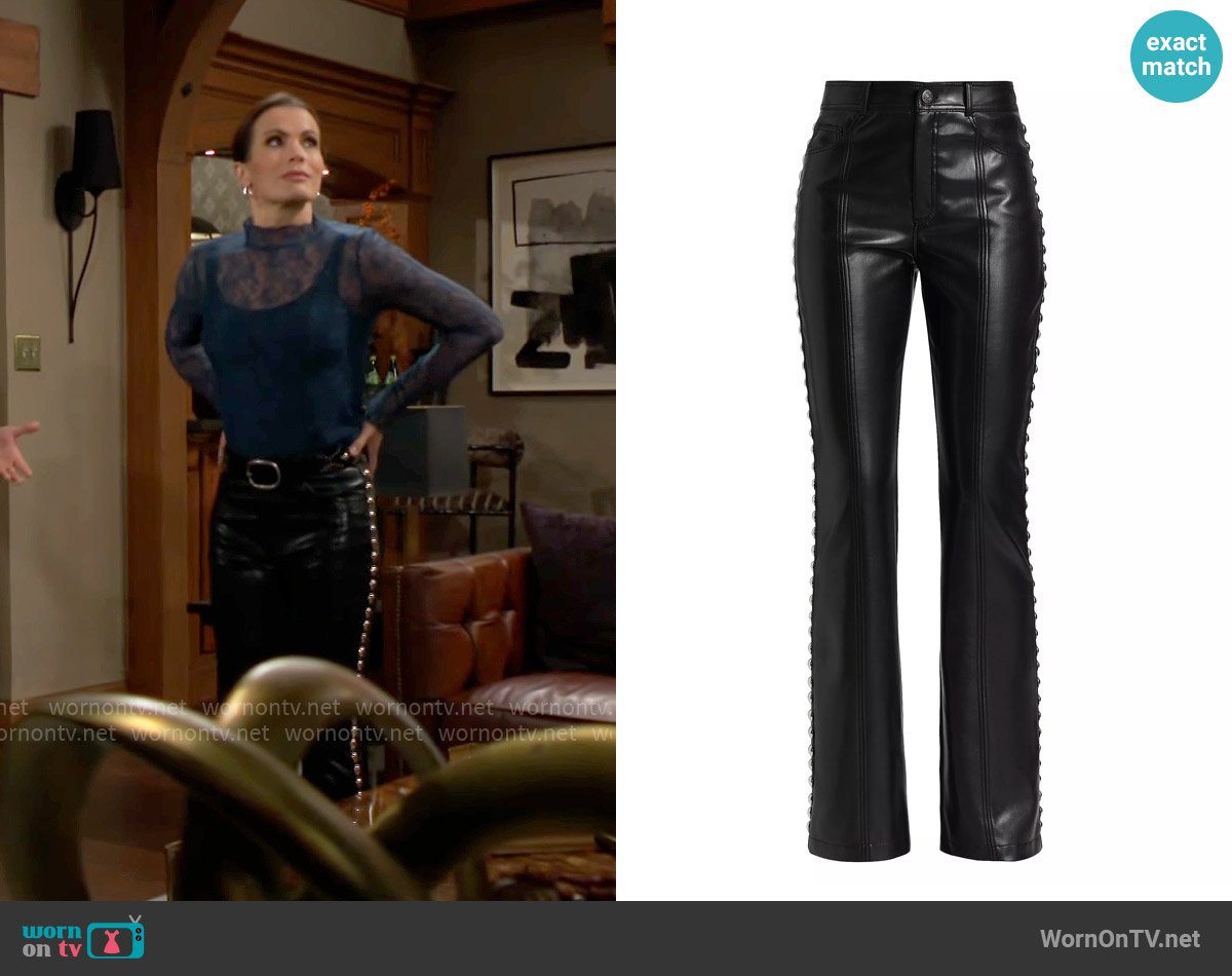 Cinq a Sept Shailene Studded Faux Leather Pants worn by Chelsea Lawson (Melissa Claire Egan) on The Young and the Restless