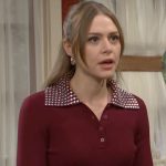 Claire’s burgundy top with studded collar on The Young and the Restless