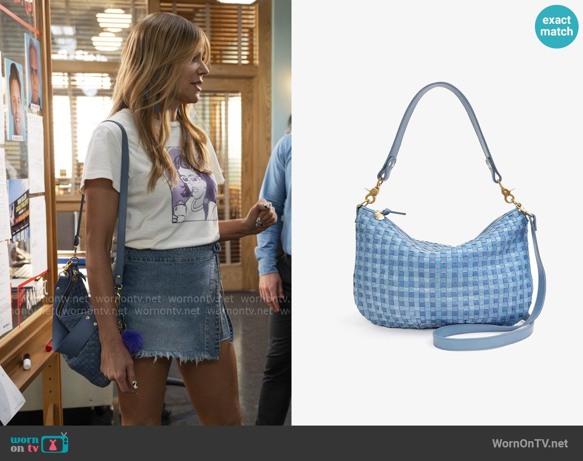 Clare V Moyen Messenger Bag in Light Blue Woven Checker worn by Morgan Gillory (Kaitlin Olson) on High Potential