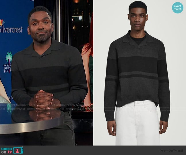 Cos Striped Double-Faced Knitted Polo Shirt worn by Justin Sylvester on E! News