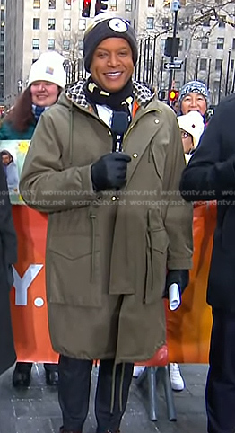 Craig Melvin’s army green hooded coat on Today