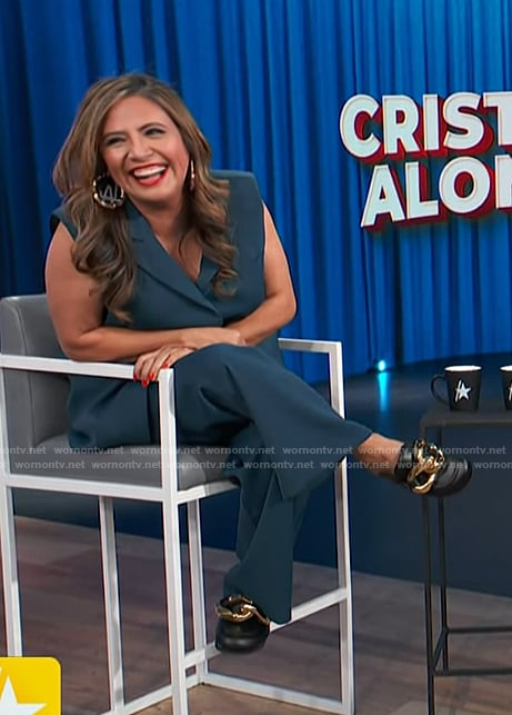 Cristela Alonzo's black leather mules on Access Hollywood