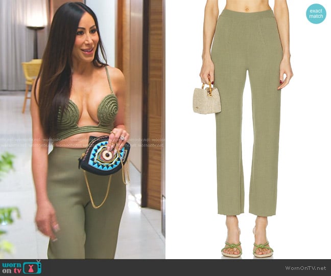 Cult Gaia Torina Knit Pant in Tea worn by Angie Katsanevas on The Real Housewives of Salt Lake City