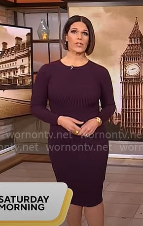 Dana Jacobson's purple rib knit dress on CBS Mornings