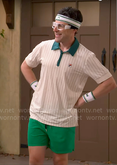 Dave's green striped polo shirt on The Neighborhood