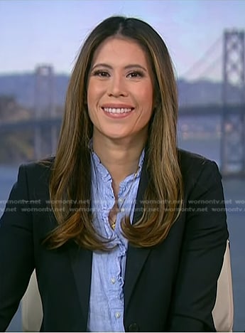 Deirdre’s blue ruffle trim linen blouse on NBC News Daily