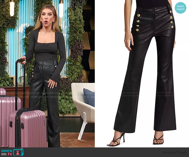 Derek Lam 10 Crosby Robertson Leather Flare Sailor Pants worn by Adrianna Costa on Access Hollywood