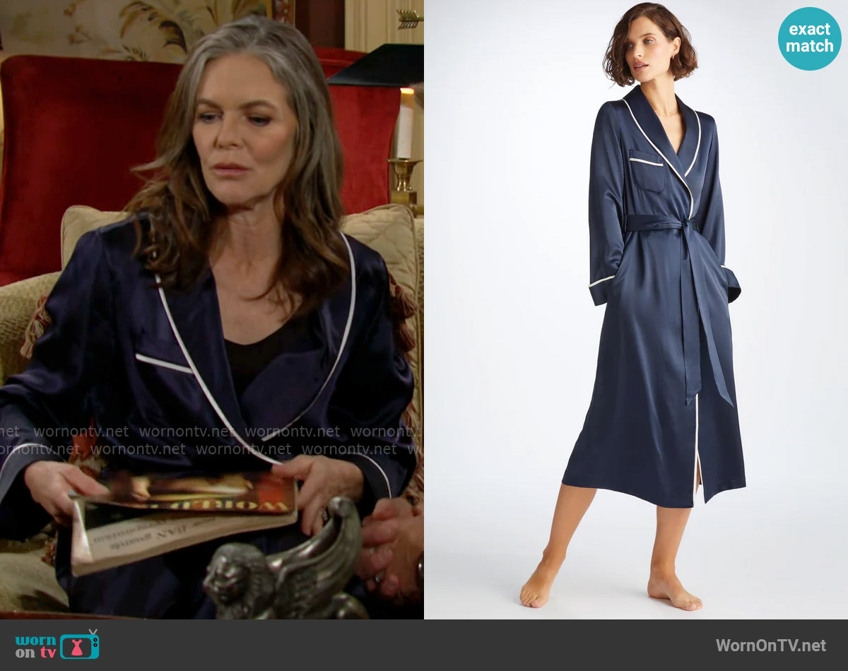 Derek Rose Bailey Silk Satin Navy Long Robe worn by Diane Jenkins (Susan Walters) on The Young and the Restless