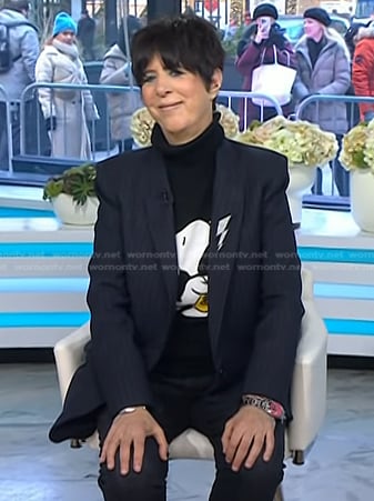 Diane Warren’s black Snoopy sweater and sneakers on Today