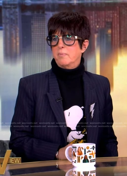 Diane Warren’s black Snoopy graphic turtleneck on The View