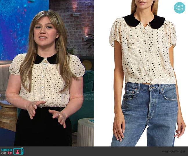 Doen Madeline Velvet-Collar Top worn by Kelly Clarkson on The Kelly Clarkson Show