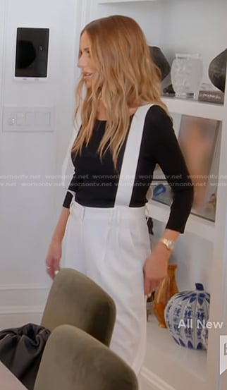 Dorit’s white suspender pants on The Real Housewives of Beverly Hills