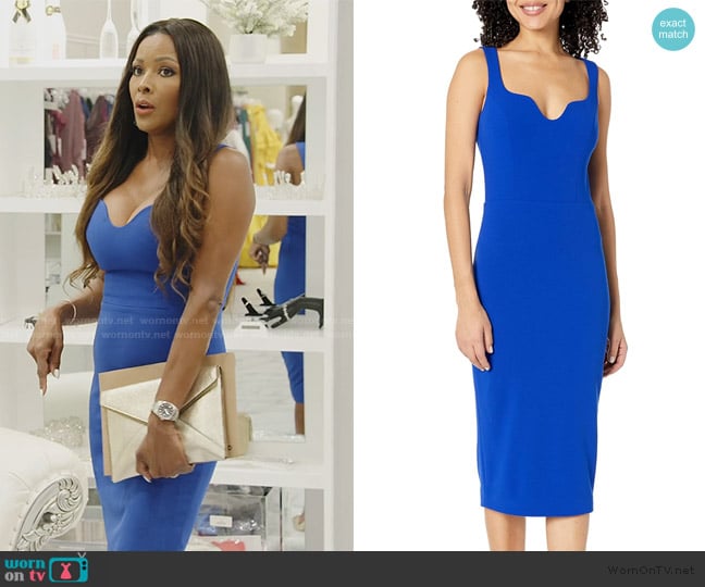 Stacey’s blue sleeveless midi dress on RHOP