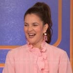 Drew Barrymore’s pink pleated ruffle blouse on Hollywood Squares