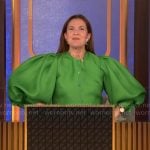 Drew Barrymore’s green balloon sleeve top on Hollywood Squares