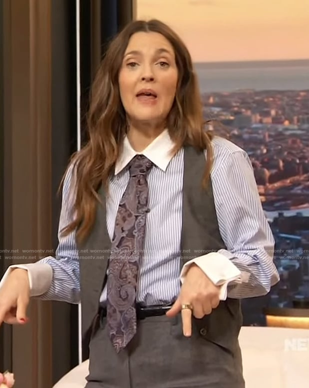 Drew’s gray vest and pants on The Drew Barrymore Show