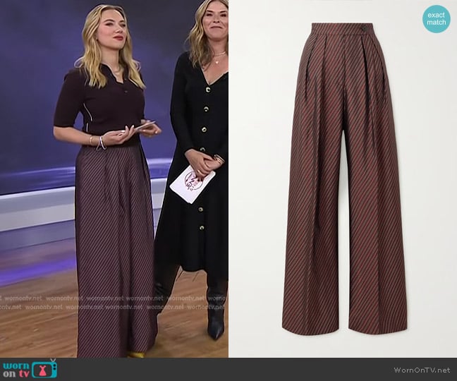 Dries van Noten Pleated Striped Jacquard Wide-leg Pants worn by Scarlett Johansson on Today